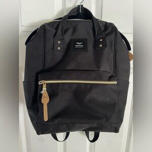 Black Canvas Backpack with Front Zip Pocket